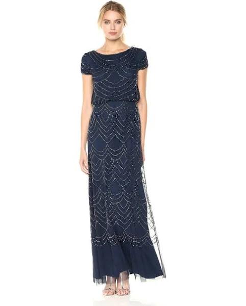 Adrianna Papell Beaded Blouson Gown Navy