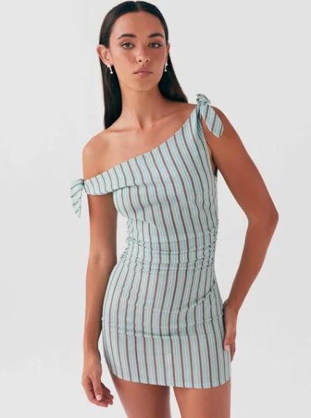 Amazonia Linen Mini Dress - Coastal Stripe Coastal Stripe / AU 14