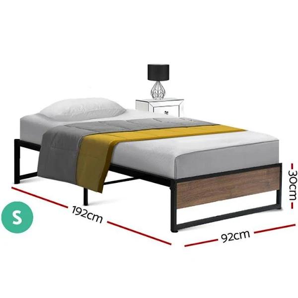 Metal Bed Frame Single Size Mattress Base Platform Wooden Black Oslo