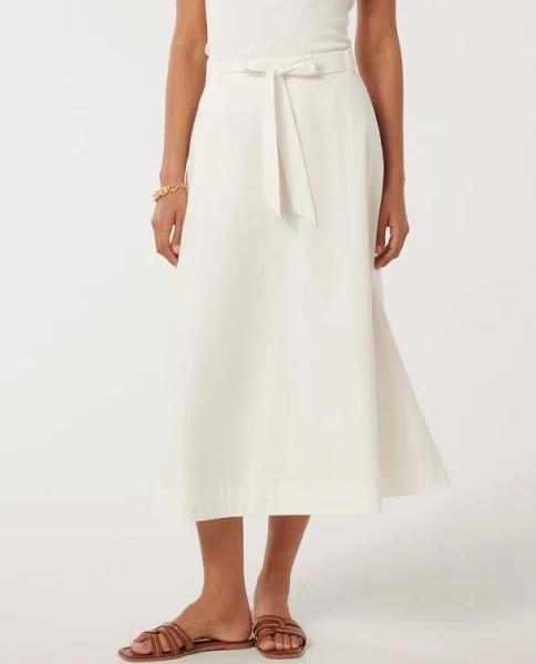 Forever New Women's Madeleine Belted Midi Skirt in Porcelain, Size 14 | 100% Cotton