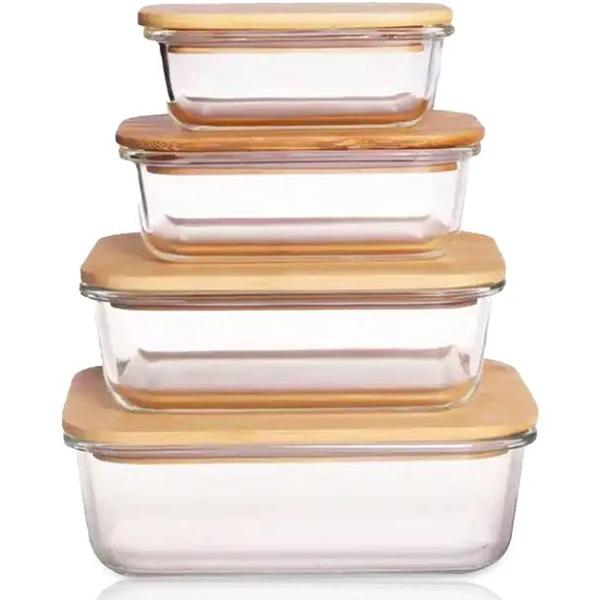 WorldFront Naturals Eco-friendly Glass Food Storage Container with Wooden Lids, Plastic & BPA-Free Kitchen Storage Containers