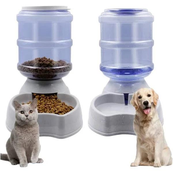 Pet Cat Dog Food Feader and Water Dispenser Set 3.8L Grey Gravity Feeder Station - AfterPay & zipPay Available