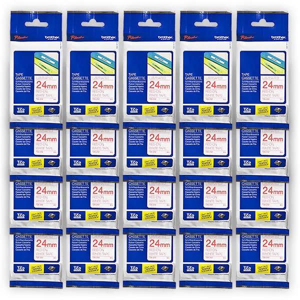 20-Pack Brother PT-P710BT 24mm Red Text On White Laminated P-touch Tape [Genuine]