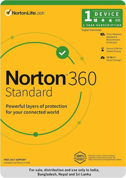 Symantec Norton 360 Standard 1 Device 1YR + VPN Security Win/Mac ( Download )