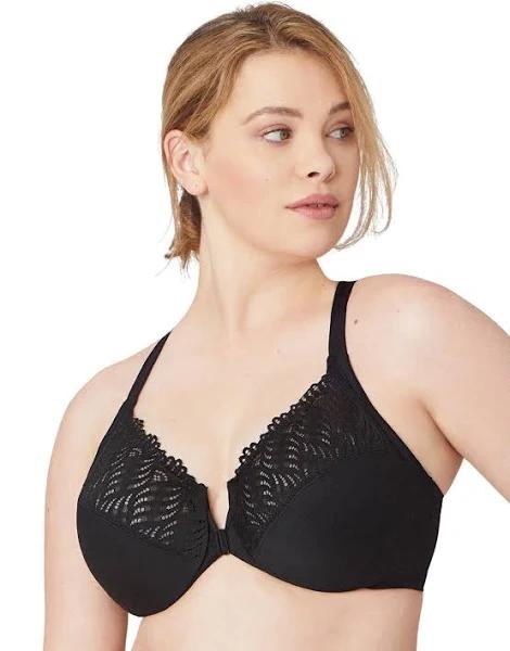 Glamorise Front-Closure T-back WonderWire Bra - Black - 24E Black