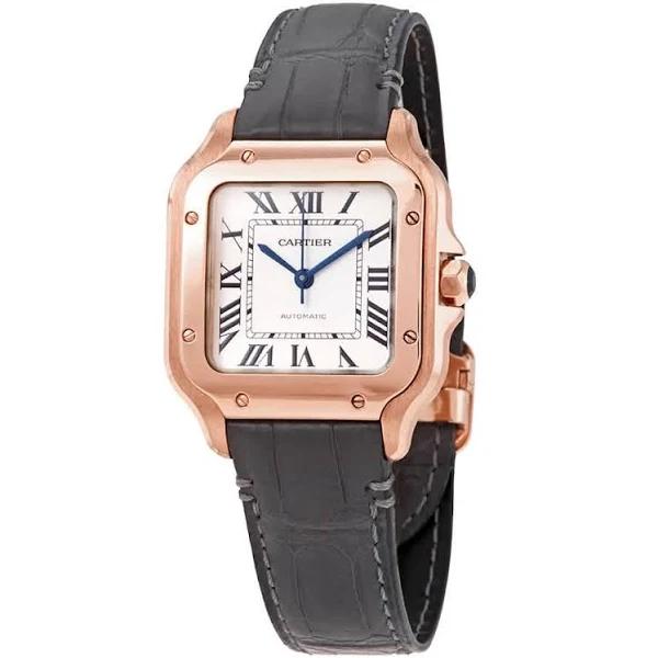 Cartier WGSA0012 Santos De Cartier Ladies Automatic Watch; Silver Dial; 35.1 mm (Alligator) Leather Strap