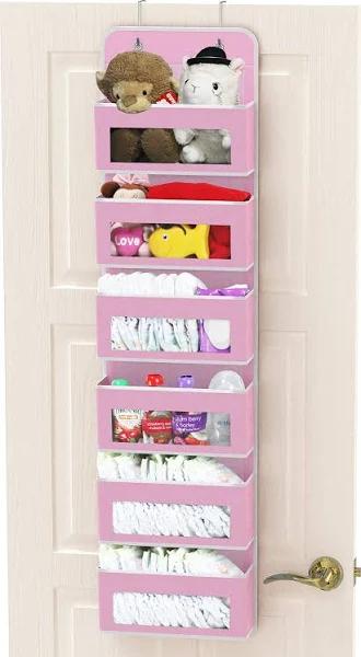 SimpleHouseware 6 Pockets Over The Door Storage Hanging Organiser with Clear Window, Pink