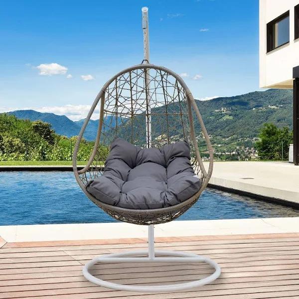 Arcadia Furniture Rocking Egg Chair Swing Lounge Hammock Pod Wicker Curved - Oatmeal and Grey