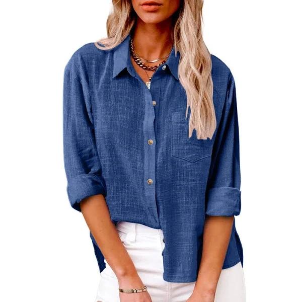 Linen Shirts for Women Button Down Tshirt Dressy Casual Gauze Blouses Comfy Lightweight Long Sleeve Shirts Fall Tops