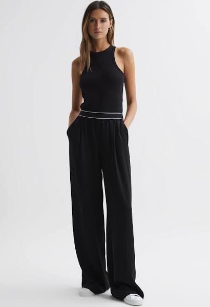 Reiss Abigail - Black Wide Leg Elasticated Trousers, 14