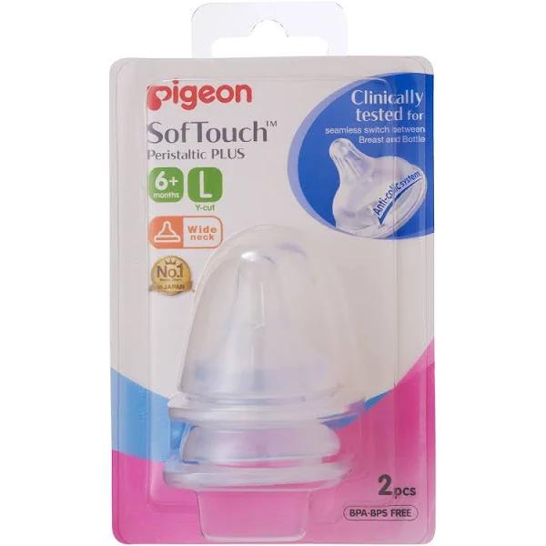 Pigeon Wide Neck Softouch Peristaltic Plus Teat - L - 2 Pack