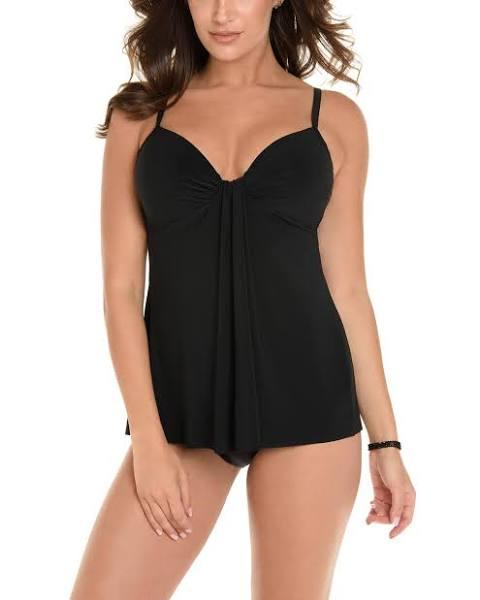 Miraclesuit Swim Rock Solid Marina Draped Underwired Tankini Top - Black - 10