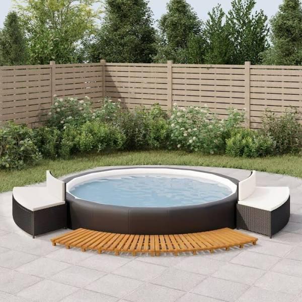 Spa Surround Black Poly Rattan and Solid Wood Acacia vidaXL