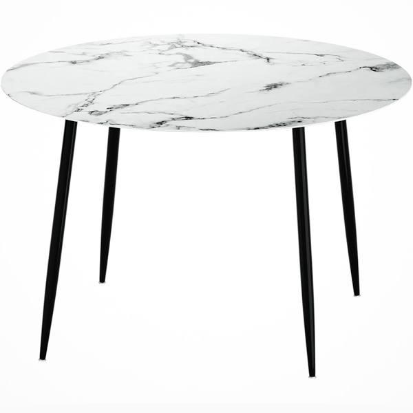 Artiss Dining Table Round Wooden With Marble Effect Metal Legs 110cm White