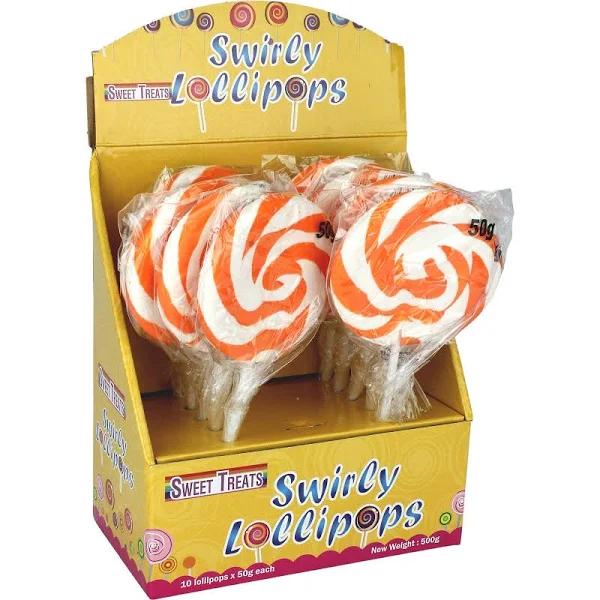 Pack of 10 Orange Swirly Lollipops Lollypops Lolly Buffet Birthday Party Lollies