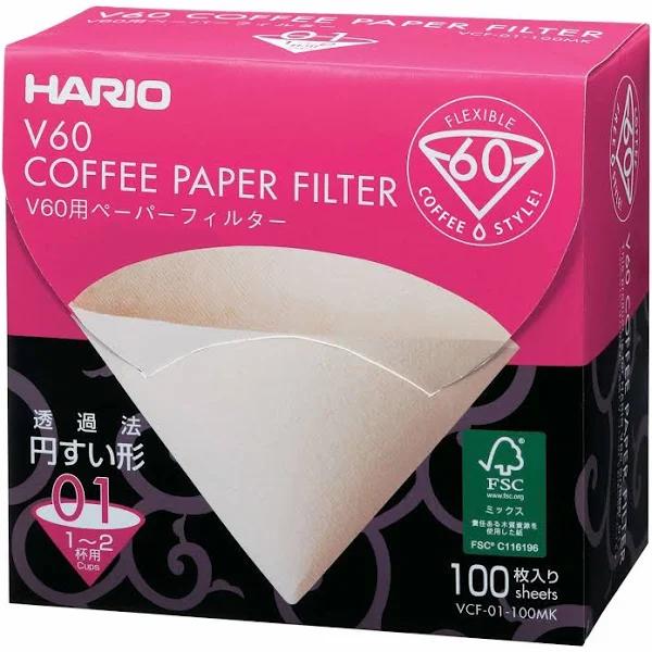 Hario V60 Paper Coffee Filters, Size 01, Natural, Untabbed