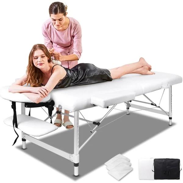 ALFORDSON Massage Table 2 Fold 55cm Foldable Portable Bed Desk Aluminium Lift Up | White