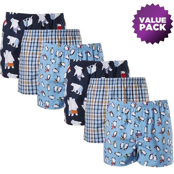 Mitch Dowd - Men's Polar Bears & Penguins Cotton Boxer Shorts Value 6 Pack - Blue