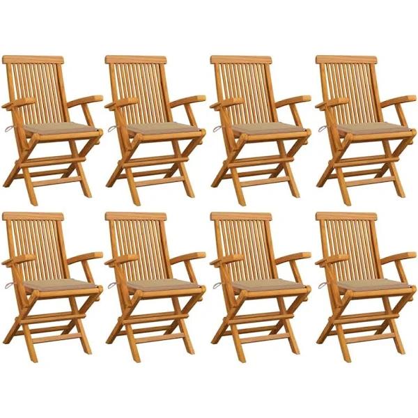 vidaXL Garden Chairs With Beige Cushions 8 Pcs Solid Teak Wood