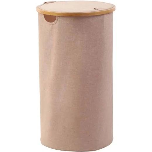 Sherwood Home Linen and Bamboo Laundry Hamper With Cover (Rose Gold) - Tall Round