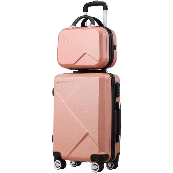 2 Piece Luggage Set Travel Carry On Hard Shell Suitcases Traveller Rolling Travelling Checked Trolley Vanity Bag Lightweight