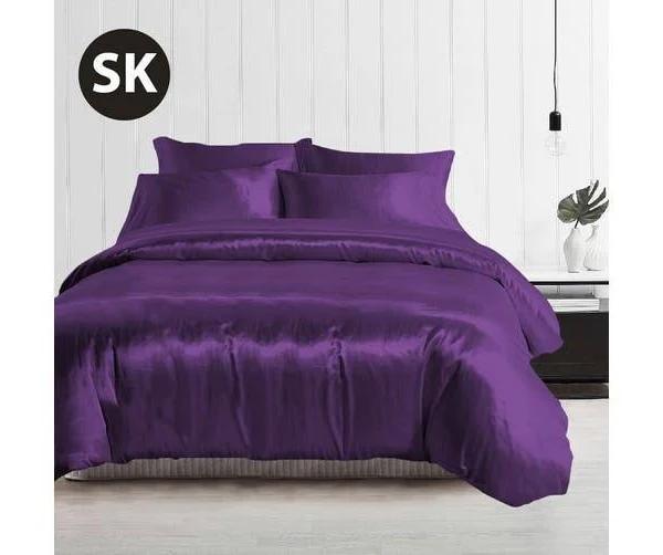 Dreamfields 1000TCSilky Feel Satin Quilt Cover Set Super King Purple