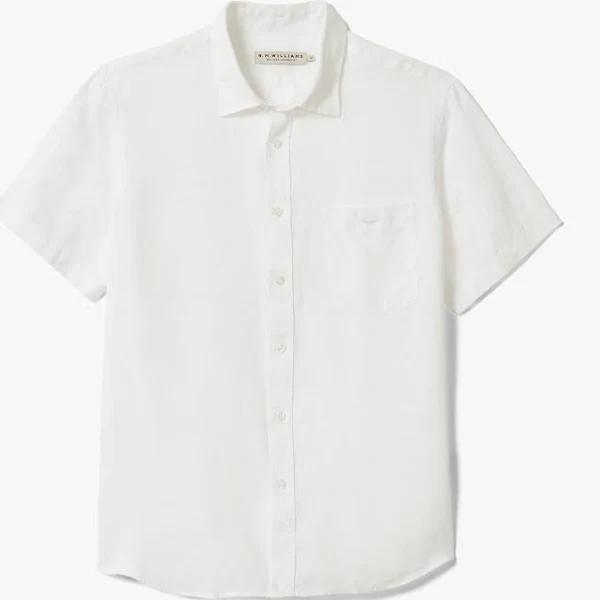 Men's Regular Linen Short Sleeve Shirt - White - 3XL - R.M.Williams