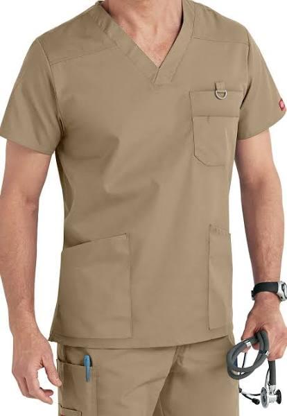 Dickies EDS Signature Scrubs Men's V-Neck Top - L - Khaki