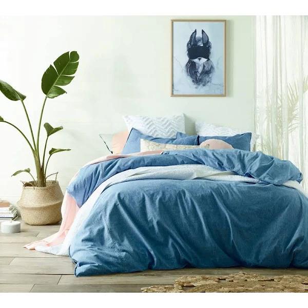 Vintage Design Homeware Linen Cotton Quilt Cover Set, King, Stonewashed Denim