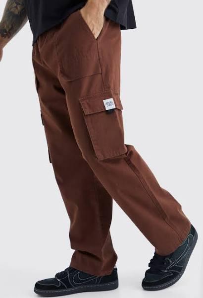 Mens Chocolate Elastic Waist Relaxed Fit Buckle Cargo Jogger