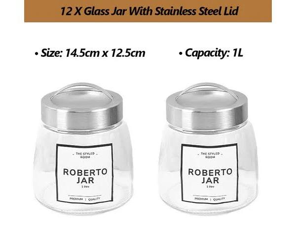 12X 1L Glass Apothecary Candy Jar with Lid Kitchen Food Storage Cookie Jam Jar