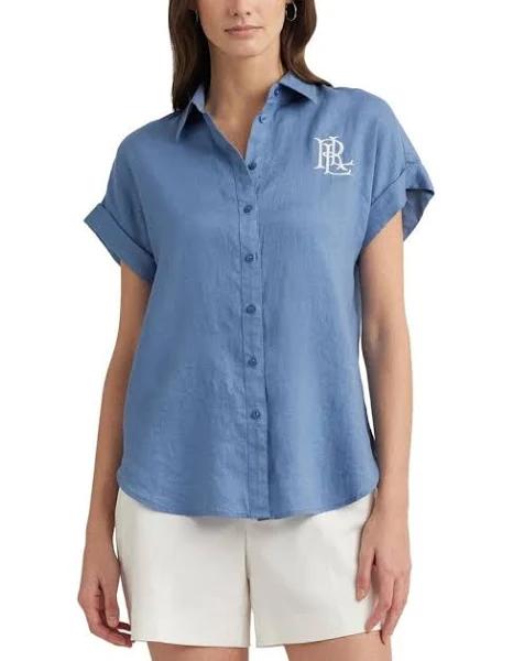 Lauren Linen Short-Sleeve Shirt Pale Azure XXL