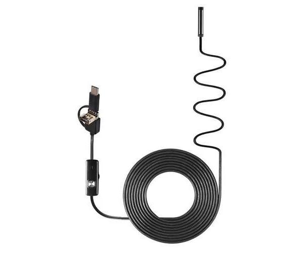 3-in-1 7mm 6LED Rigid Waterproof Endoscope USB Type C Borescope Inspection Camera 5m