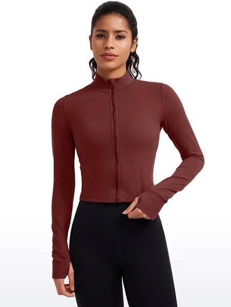 CRZ Yoga Women's Butterluxe Cropped Outerwear Full Zip Jackets Noctilucence Red / XL