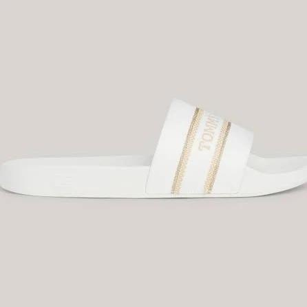 Tommy Hilfiger Logo Strap Webbing Pool Slides in Cream 40