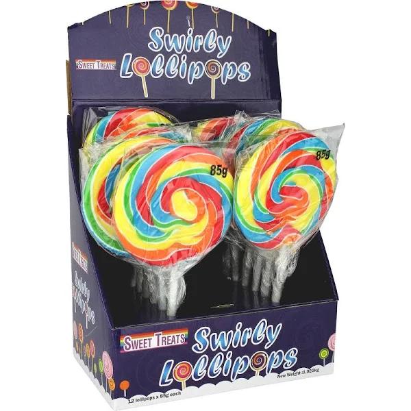 Pack of 12 Large Rainbow Swirly Lollipops Lollypops Lolly Buffet Party Lollies