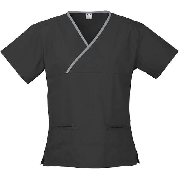 Biz Ladies Contrast Crossover Scrubs Top - H10722 Black/Pewter / 2XL