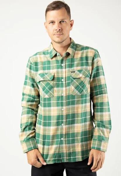 Brixton - Bowery Flannel Shirt - Washed Pine Needle/Washed Gold - M