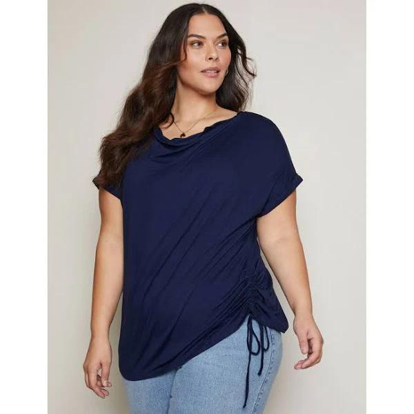 Autograph Knitwear Drape Neck Ruched Side Top - Size 20 - Womens - Navy