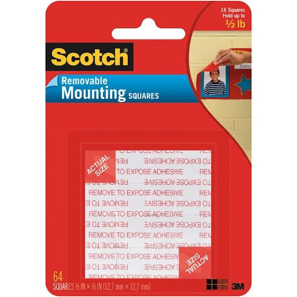 Scotch 108-Sml Removable Mounting Squares 1.3cm x 1.3cm 64 Pack