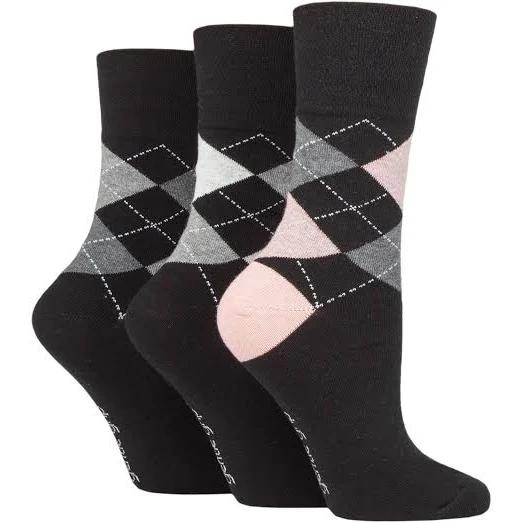 Gentle Grip 3pk Crew Socks- Argyle-Womens 4-8 - Pink - UK 4-8 - AfterPay & zipPay Available