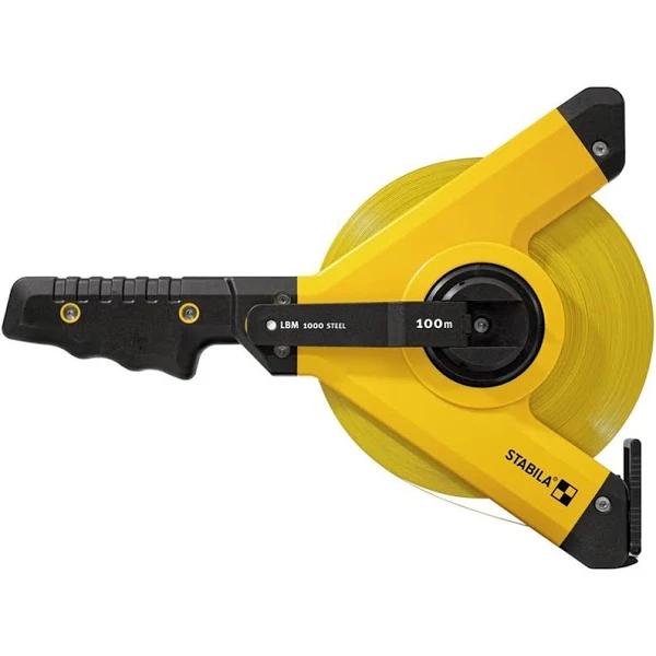 Stablia 100m x 13mm LBM 1000 Open Reel Steel Blade Tape Measure w/ Metric Scale Universal Hook 19653 by tools.com