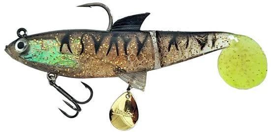 Molix Shad 185 Soft Plastics Black Gold Tiger - Chartreuse Tail