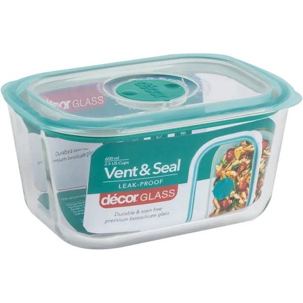 Decor Vent & Seal Glass Oblong 600ml - Clear/Teal