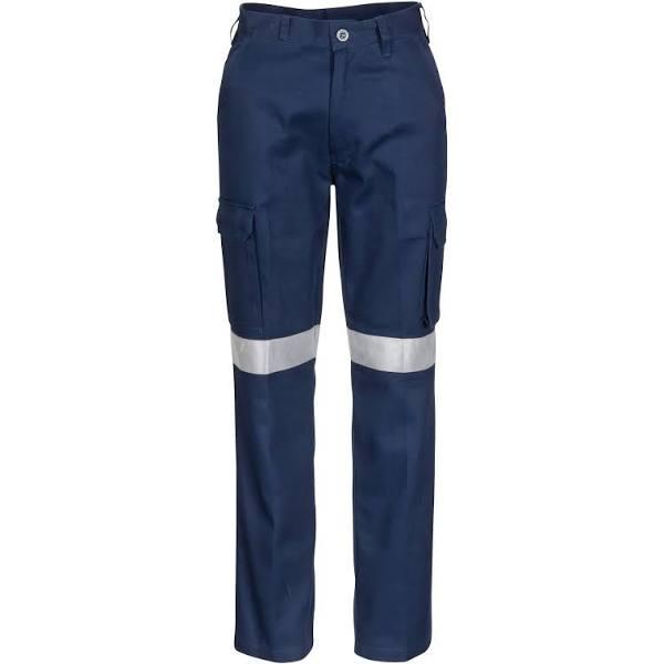 DNC Ladies Cotton Drill Cargo Pants With 3M Reflective Tape - Navy - 20