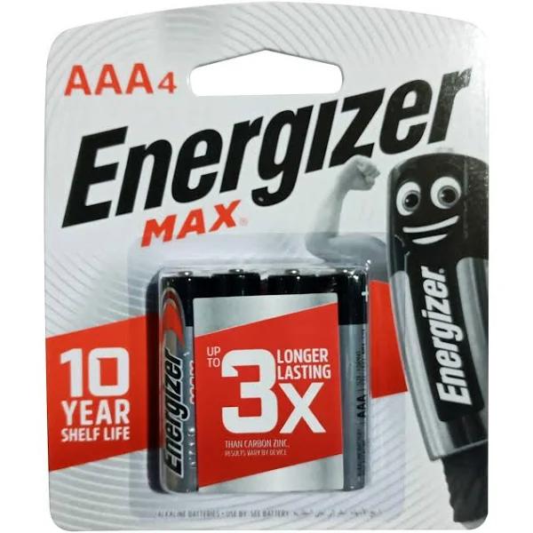 Energizer Max AAA 4 Pack Alkaline Batteries