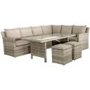 Windy 4 Piece Wicker Outdoor Modular Corner Sofa with Dining Table Set