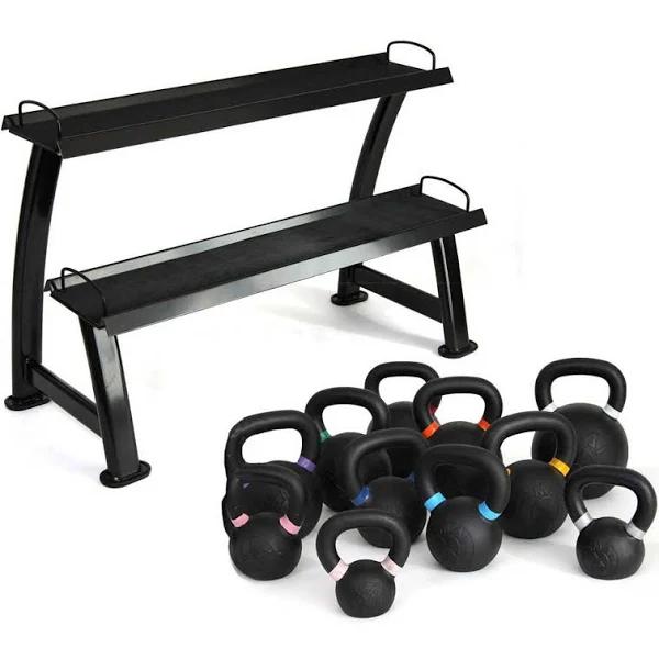 SMAI Cast Iron Kettlebell Set 120kg with Storage Rack - Black