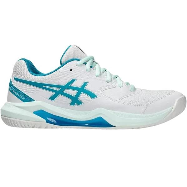 ASICS Gel Dedicate 8 Womens Tennis Shoes - White/Teal Blue 8