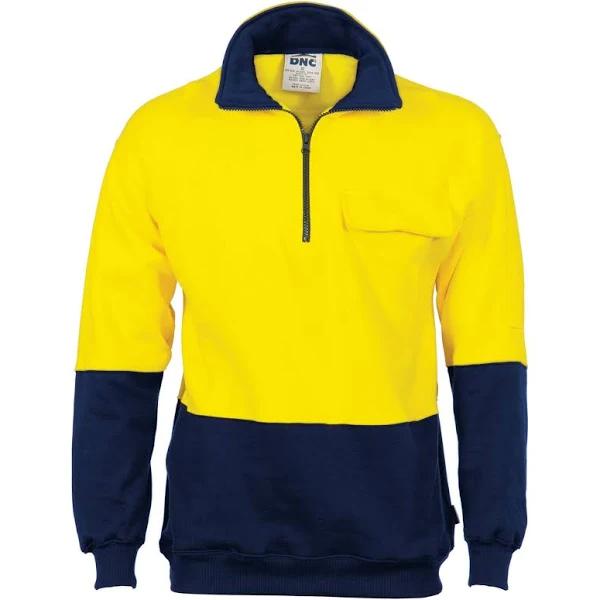 DNC HiVis Two Tone 1/2 Zip Cotton Fleecy Windcheater - Yellow/Navy - M